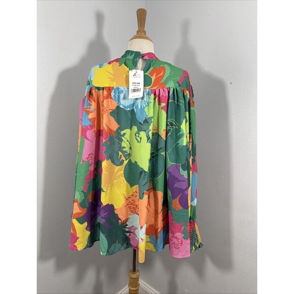 Gdg Actuel Blouse Womens Small Multicolor Abstract Artsy Bishop Sleeve Loose Top - Picture 5 of 11